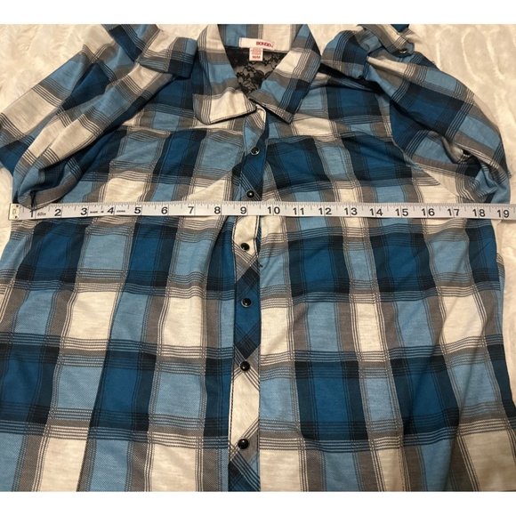 Women Bongo Brand Blouse Blue Plaid w/Lacey Back Polyester Blend Junior Size M - Picture 9 of 16